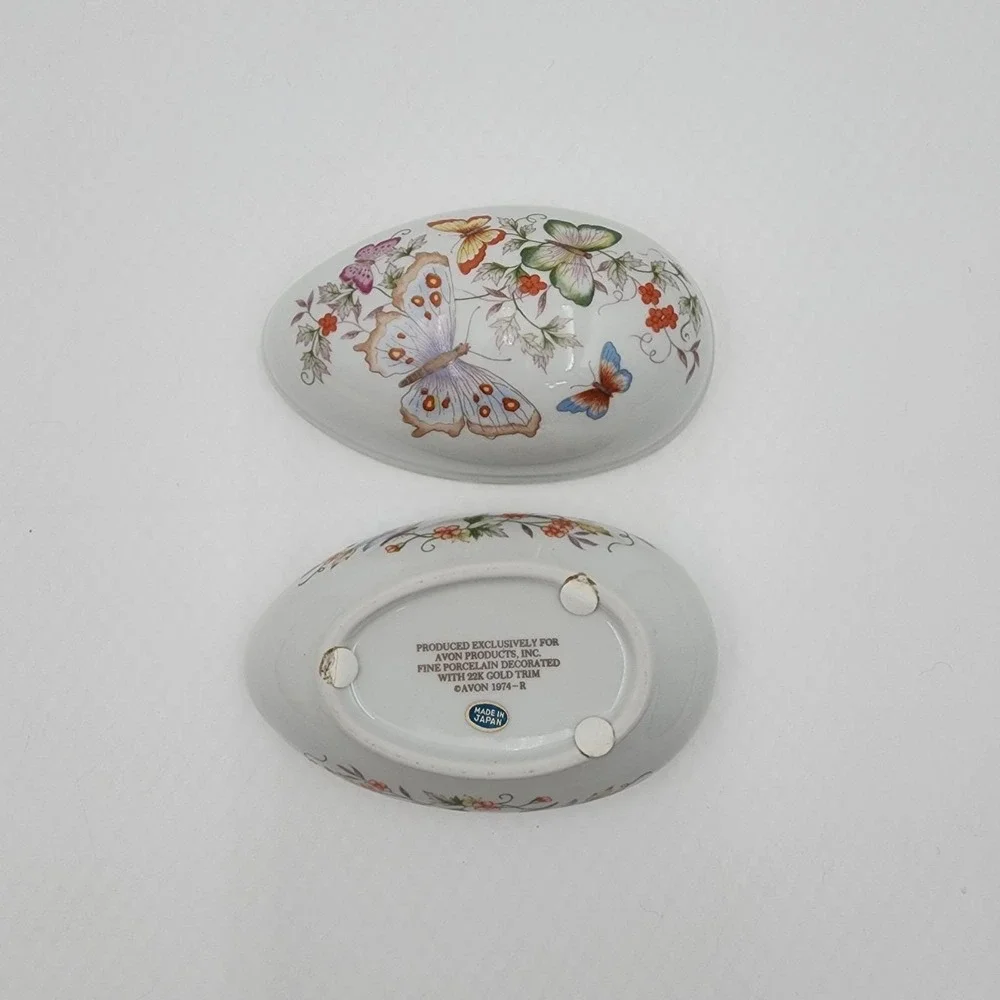 Vintage Avon Porcelain Treasure Egg Butterfly Fantasy 1974 22k Gold Trim